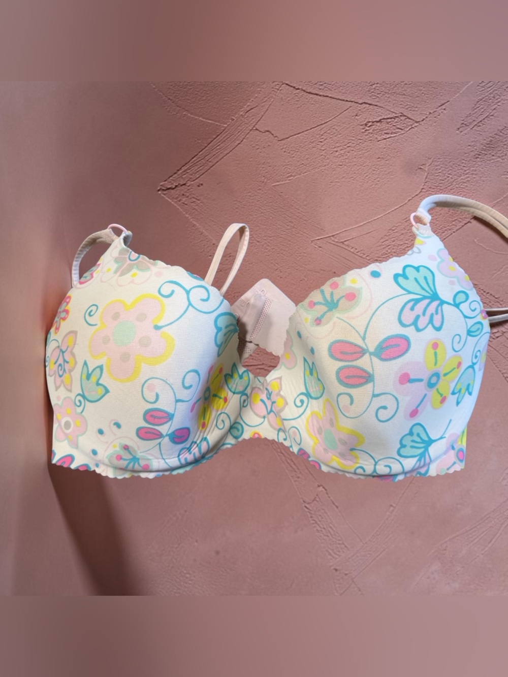 Forever Young Girls Floral Padded Bra - White with Pink, Blue & Yellow